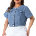 thumbnail image 2 of DARING DIVA Women's Plus Crew Neck Button Down Cropped Denim Vest 4X Light Blue, 2 of 6