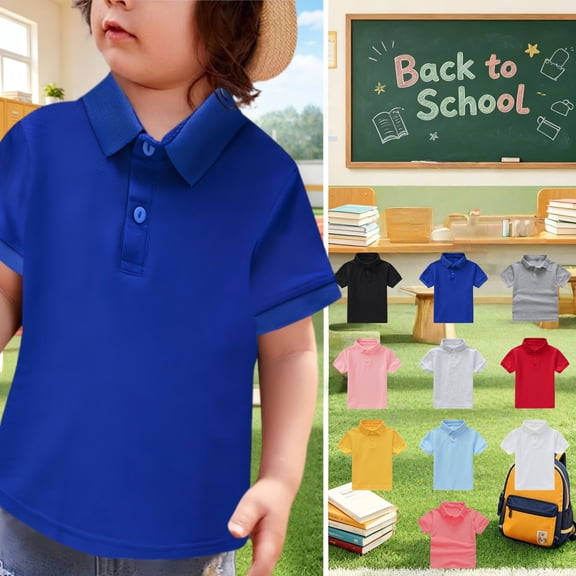Mfakffe Polo Shirts for Kids Back To School Baby Short Sleeve School Uniform Toddler Summer Collared T Shirts Casual Vacation Tops (Dark Blue, 3-4 Years)
