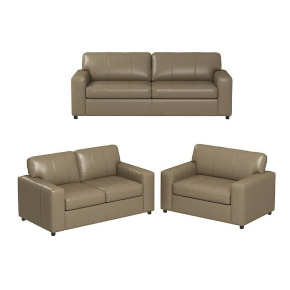 Roundhill Furniture Sakan Leather 3-Pc Living Room Set, Sofa Loveseat and Chair, Beige