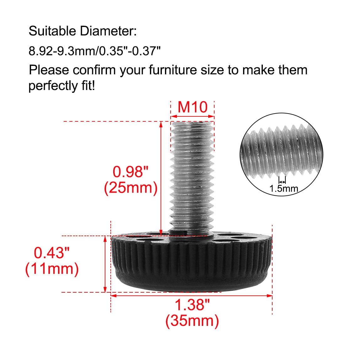 Unique Bargains 4Pcs M10 x 25mm Adjustable Leveling Feet for Home Furniture Desk Table