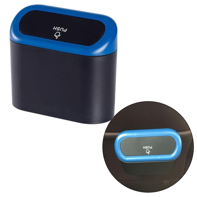 Bote de basura para coche con tapa Organizador de coche Ajuste de plástico para portavasos de oficina Azul Sharpla Papelera de coche con tapa