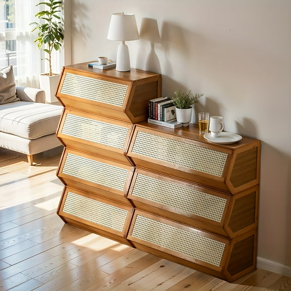 1pc Bamboo Storage Organiser, Cabinet Organizer Multi-Purpose, with Reversible Doors, Stackable Larger Box for Books, Bedroom, Living Room, Corridor Closet, Office, Mounted Closet Systems