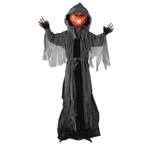 Halloween Animated Pumpkin Man in Hooded Cloak Decoration - Orange 5 Ft