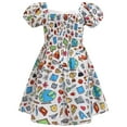 thumbnail image 2 of IBTOM CASTLE Toddler Kids Girls Back to School Dress Smocked Dress Pencil Print Kindergarten First Day of School Outfit 6-7 Years White Globe, 2 of 8