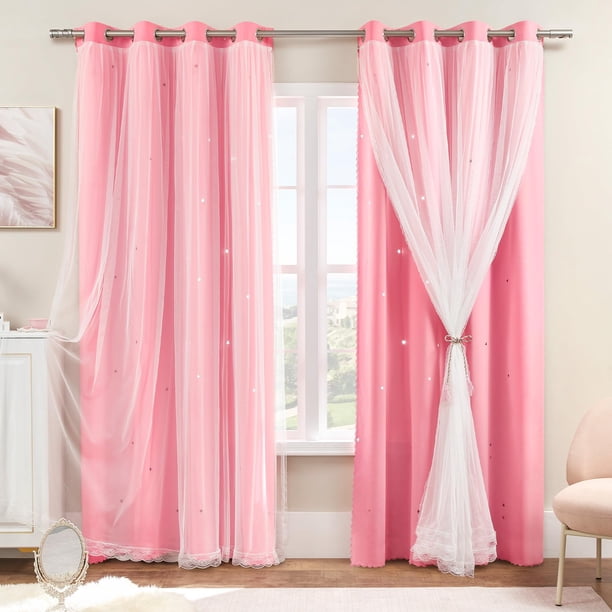 Cortinas XiDi para decoración de dormitorio, color rosa, 132 x 213 cm