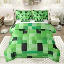 Feelyou Pixel Grid Miners Twin Bedding Sets 7-Piece, Cartoon Gaming Gamer Bedding Comforter Set, Teens Kids Boys Girls Reversible Sheet Sets, Lightweight Room Decor