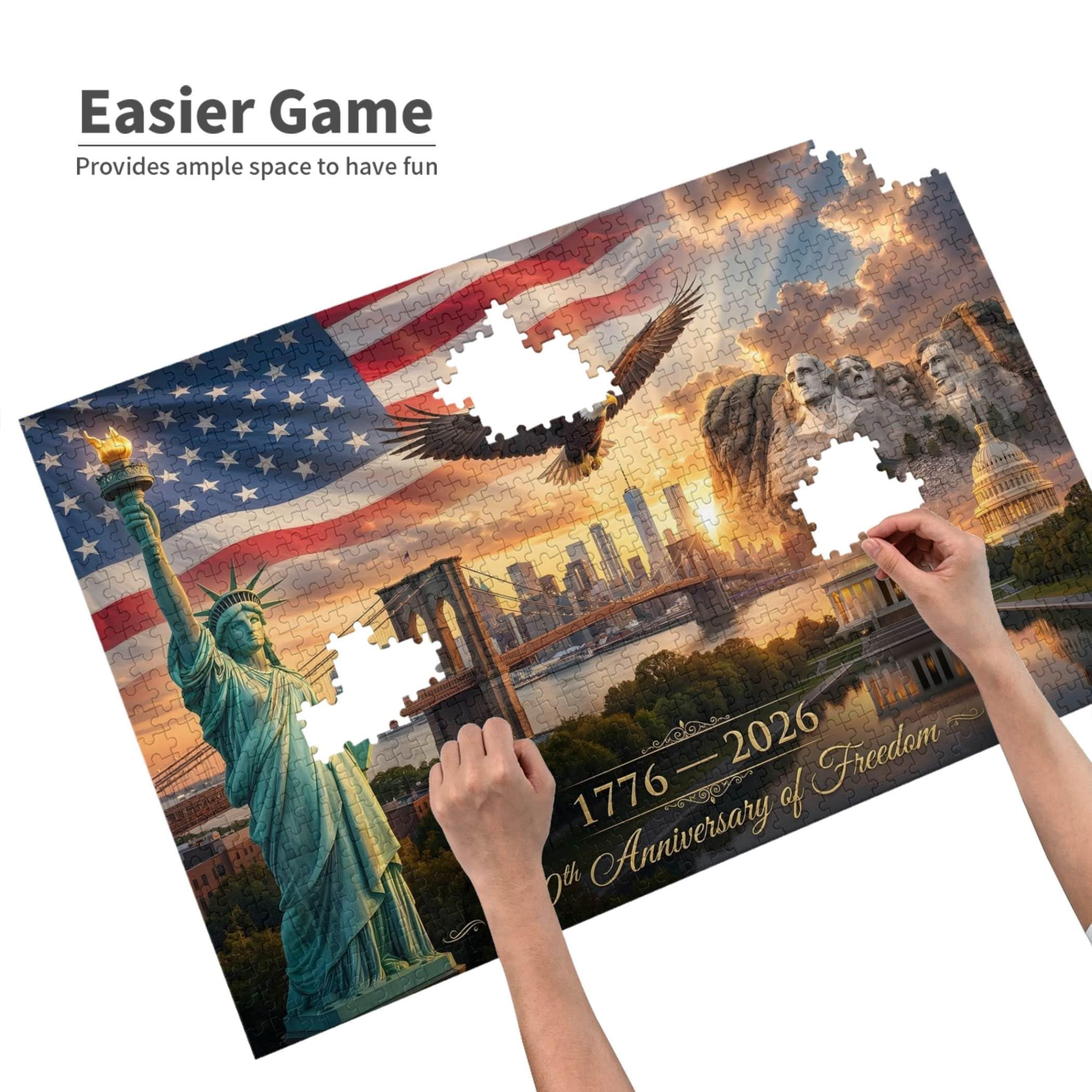 250th Anniversary of the USA Jigsaw Puzzle, 1000 Pieces 250 Years Independence Tribute, Family Game Nights Gift, 29.5" x 19.7"
