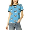 thumbnail image 1 of INSPIRE CHIC Women's Short Sleeve Contrast Cartoon Cat Pet Print Tee Ringer T-shirt Tops, 1 of 6