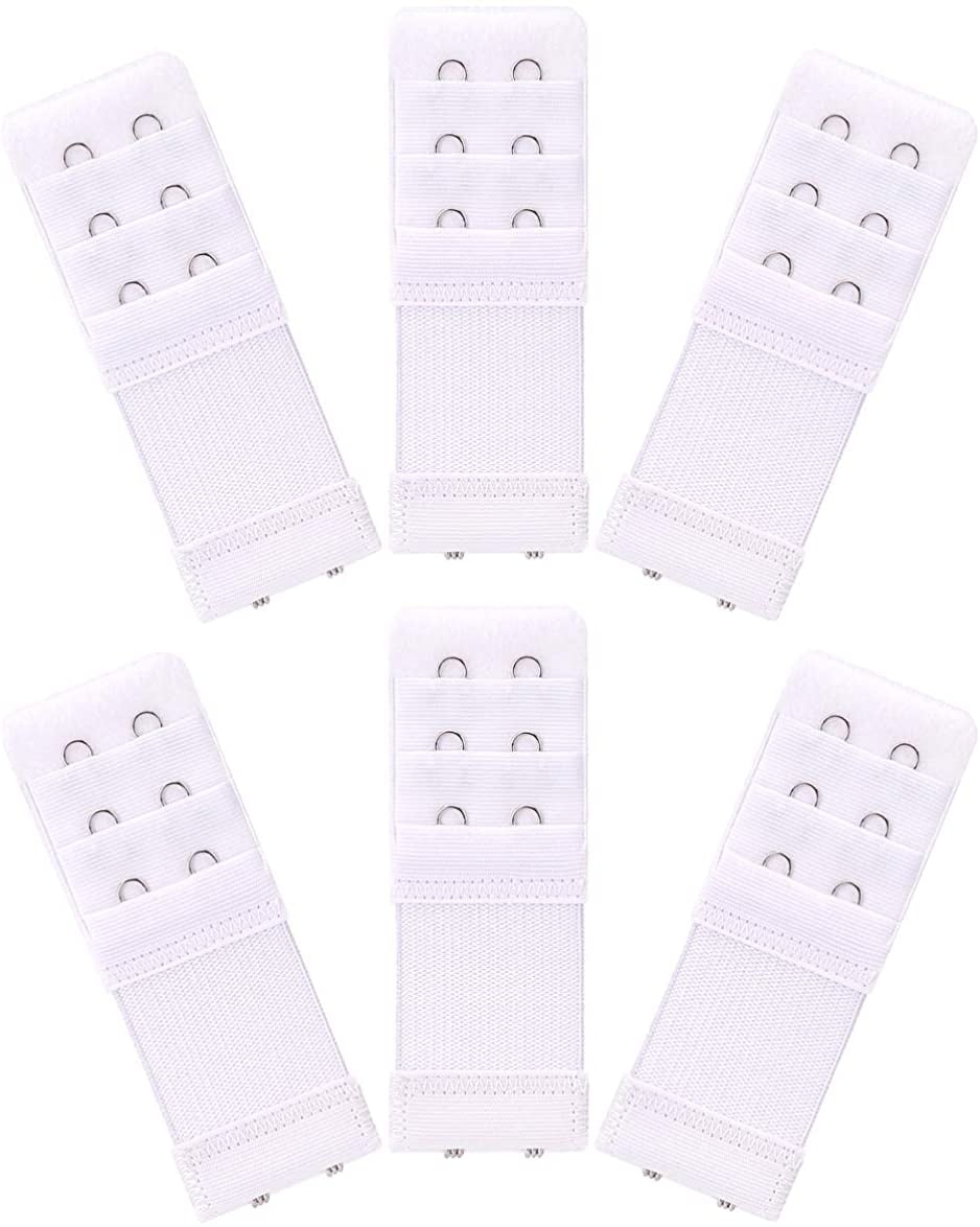6 Pieces Women's Soft Comfortable Elastic Bra Extenders Bra Extension Strap 2 Hook 3 Row Lady's