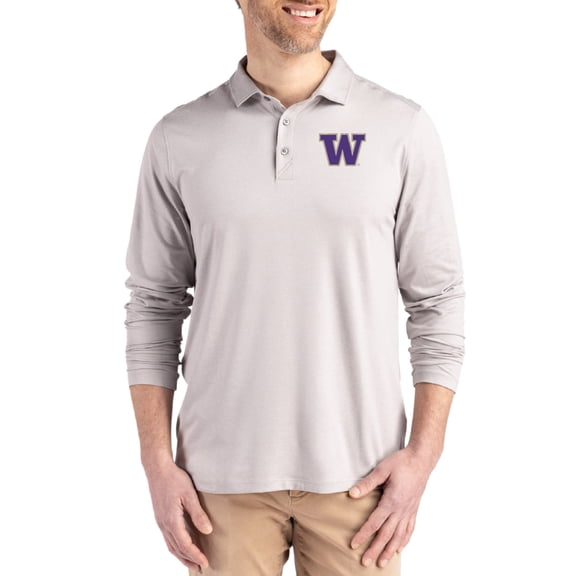 Men's Cutter & Buck Gray Washington Huskies Primary Coastline Epic Comfort Long-Sleeve Polo