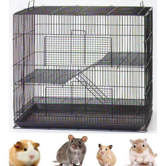 3-Levels Easy Portable Collapsible Ferret Chinchilla Sugar Glider Rats Mouse Animal Critter Chew-Proof Metal Carrier Travel Cage with Narrow 3/8-Inch Bar Spacing Easy to Setup No Tools Needed