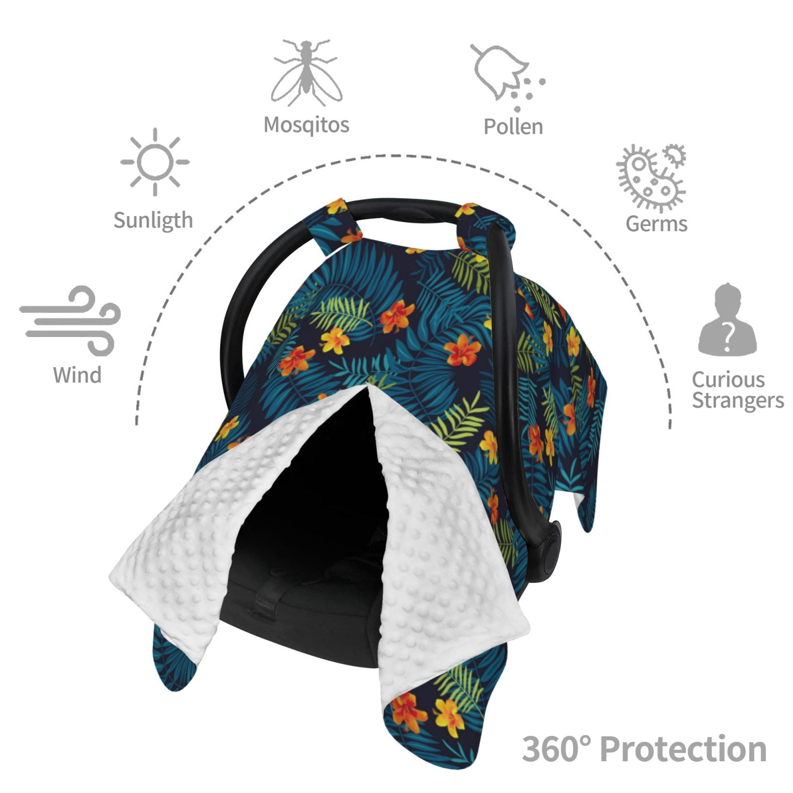 Car Seat Cover Baby - Hawaiian Style Leaves Flower Breathable Infant Car Seat Cover for Baby Carseat, Lightweight Comfort Baby Essentials Must Haves Newborn Stuff for Girl Boy