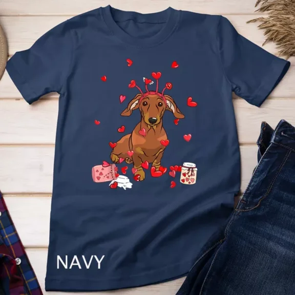 Kiraa Tee With Dog Valentine Gift Cute Dachshund Valentines Day T-Shirt Unisex T-Shirt