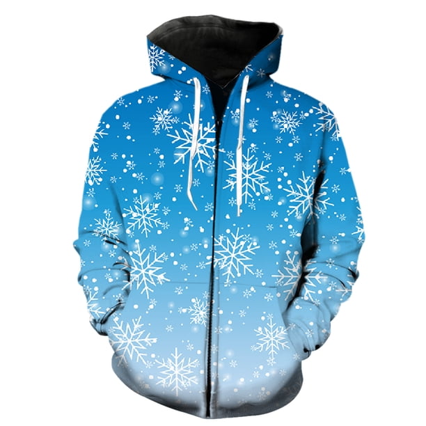 Sudadera con capucha y cremallera para hombre, diseño de copos de nieve de invierno, moda de primavera, unisex, informal, divertida, con estampado 3D de Harajuku, para adolescentes, de gran tamaño