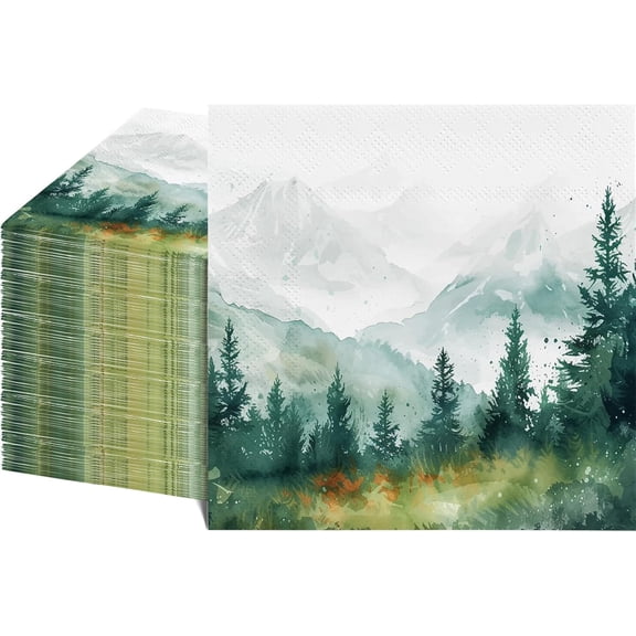 80 Pcs Forest-Themed Napkins - Decorative Woodland 6.5x6.5 Inch Disposable Paper Luncheon Napkins for Wedding, Birthday, Baby Shower, Theme Party, Bathroom Hand Towels