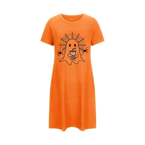 Tnhcen Women's Plus Size Halloween Sleepdress Ghost Print Short Nightgown Milk Silk Double-Sided Fleece 3XL-5XL Comfortable Holiday Sleepwear