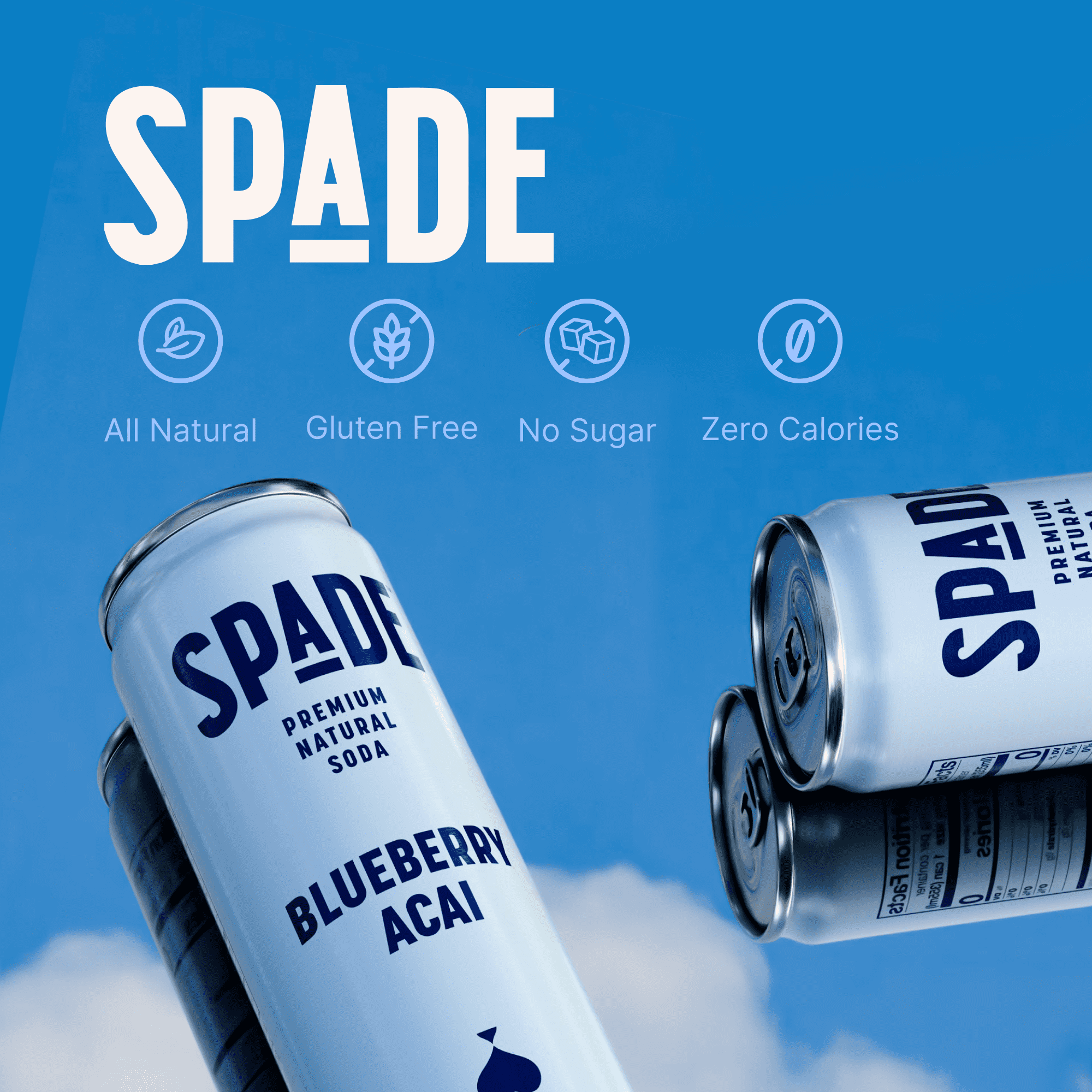 Spade Premium Natural Soda – Zero Sugar Blueberry Acai (12 Pack, 12 oz Cans)