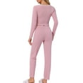 thumbnail image 3 of INSPIRE CHIC Women's Lounge Set Long Sleeve Top and Full Length Pants Pjs Soild Pajama Set XS Pink, 3 of 6