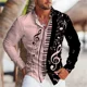thumbnail image 1 of Camisa de verano para hombre con estampado de símbolo de instrumento musical, cuello tipo cárdigan, camisa informal de calle de un solo pecho, 1 of 6