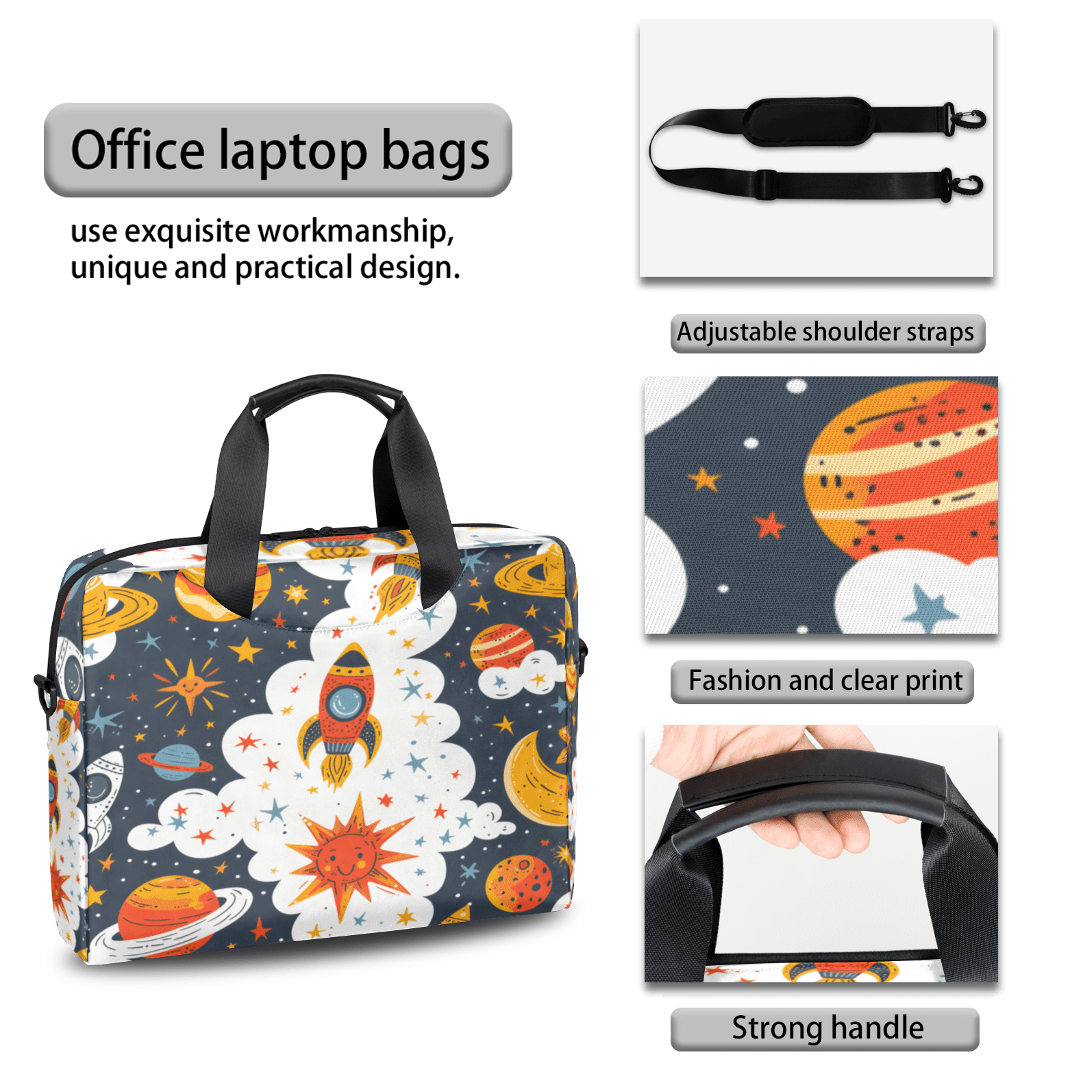 Herdesigns Outer Space Laptop Bag for Women Men, Computer Case Briefcase Messenger Bags, 15-15.6 inch Laptop Sleeve Shoulder Bag