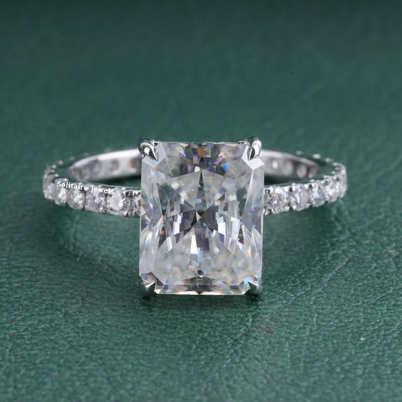 Solitaire Jewels 3.5CT Hidden Halo Radiant Moissanite Engagement Ring For Women, 14K White Gold Plating Over Silver, D Color VVS1 Clarity