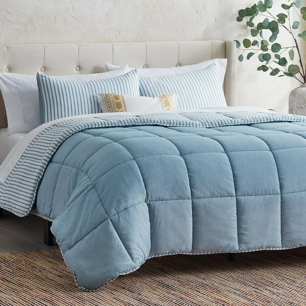 Rest Haven Reversible Hypoallergenic Chambray 3 Piece Comforter Set King Blue Walmart Com Walmart Com