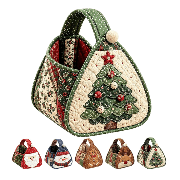 Christmas Character Quilted Carry Basket – DIY Fabric Basket Craft Kit with Holiday Characters, Decorative Home Organizer for Christmas Storage