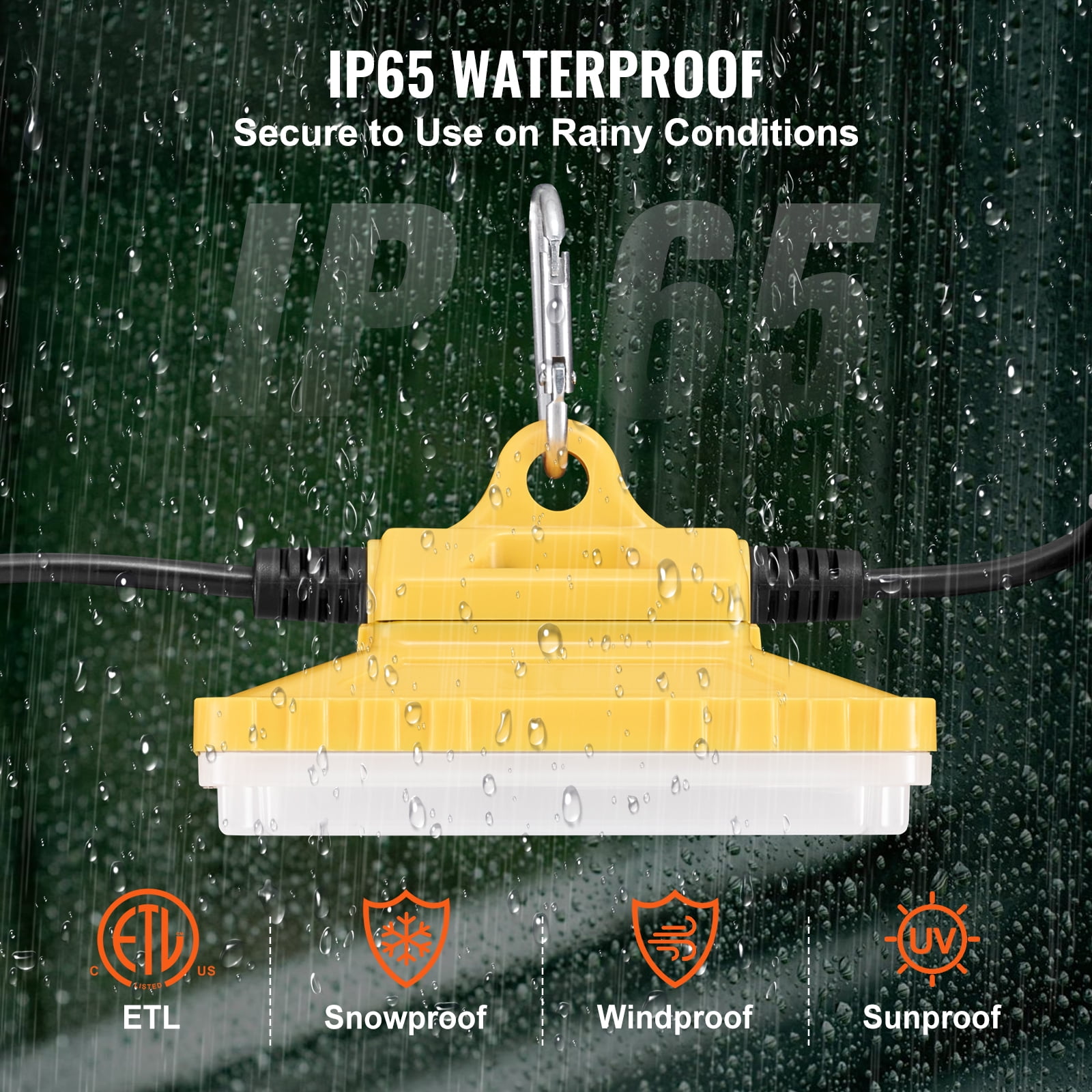KFFKFF 100FT Building Illumination, 150W 15000LM, Set of 10 Work Lights, 5000-5500K, IP65 Water-Resistant, Includes Suspension Hooks, Suitable for Job Site, Temporary Indoor & Outdoor Lighting