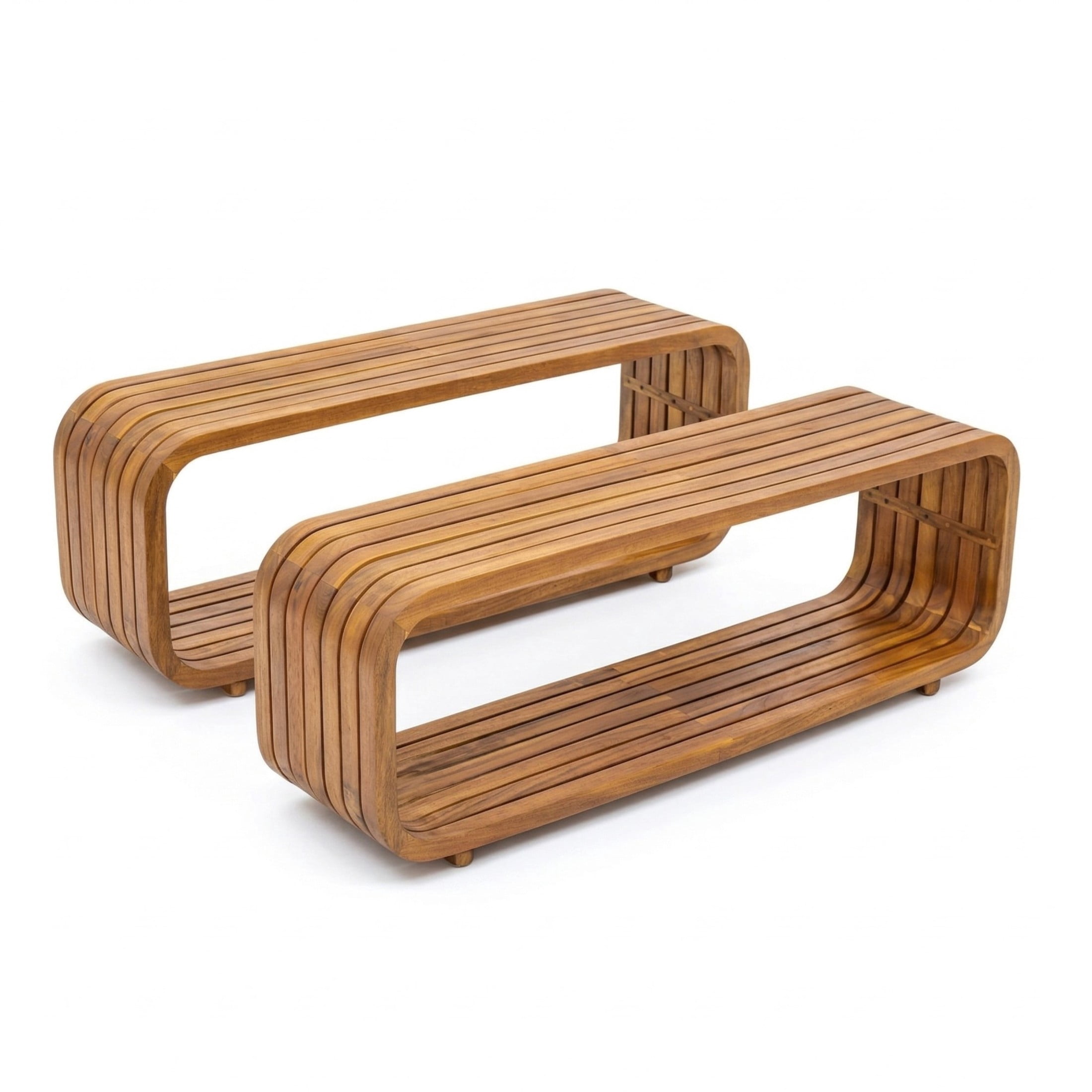 Christopher Knight Home 47.3" Wooden Coffee Table, Modern Outdoor Rectangular Table, Teak, Set of 2
