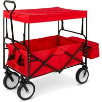 Wubio Collapsible Folding Outdoor Utility Wagon with Canopy Garden Cart for Beach, Picnic, Camping, Tailgates w/Removable Canopy, Detachable Pockets, 150lb Weight Capacity - Red