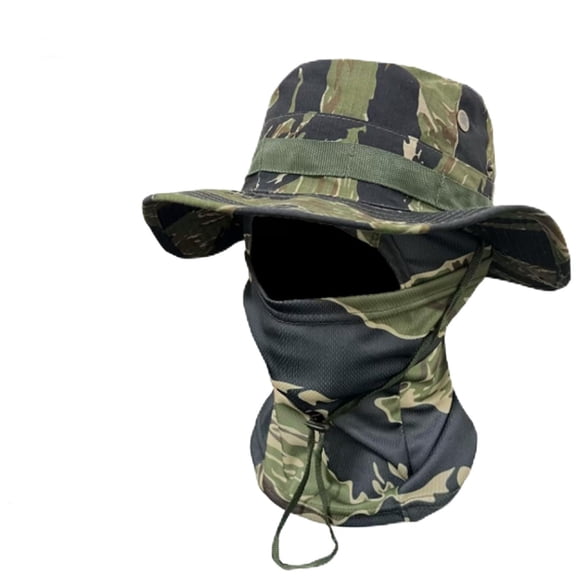 2 in 1 Outdoor Sports Boonie Hat, Camo Sun Hat Neck Mask Balaclava Set, with Detachable Mask for Men Safari Fishing