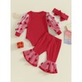 thumbnail image 5 of Musuos Baby Girls Valentine's Day Sets 3 6 12 18M Long Sleeve Heart Print Romper Red Flared Pants Headband Sets, 5 of 10