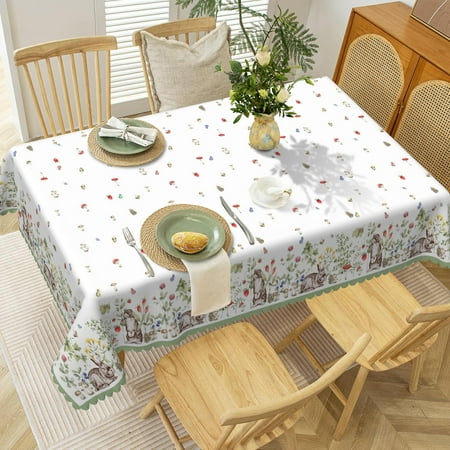 

Mizhona Easter Tablecloth Rectangle Spring Holiday Bunny Table Cloth for Kitchen Dinner Decor 60 x120