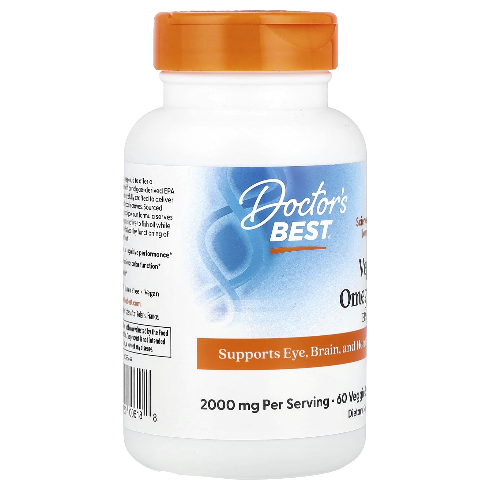 Doctor's Best Vegan Omega-3,  EPA+DHA, 60 Veggie Softgels (1,000 mg per Softgel)