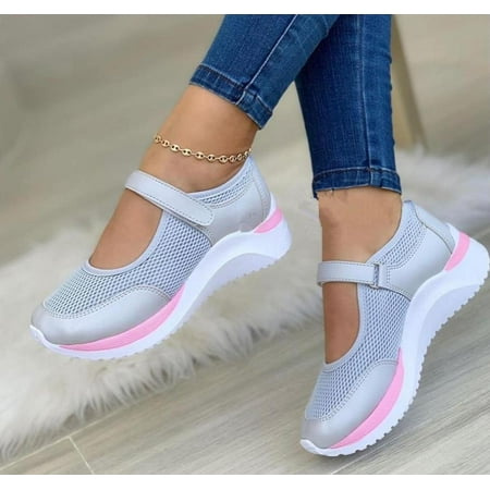 

2022 summer round knit velcro thick sole sandals women s mesh sports sandals