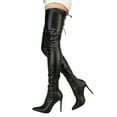 thumbnail image 2 of Vegan Leather Women's Pointed Toe Thigh High Stiletto Heel Fashion Boots Black PU 6.5, 2 of 6