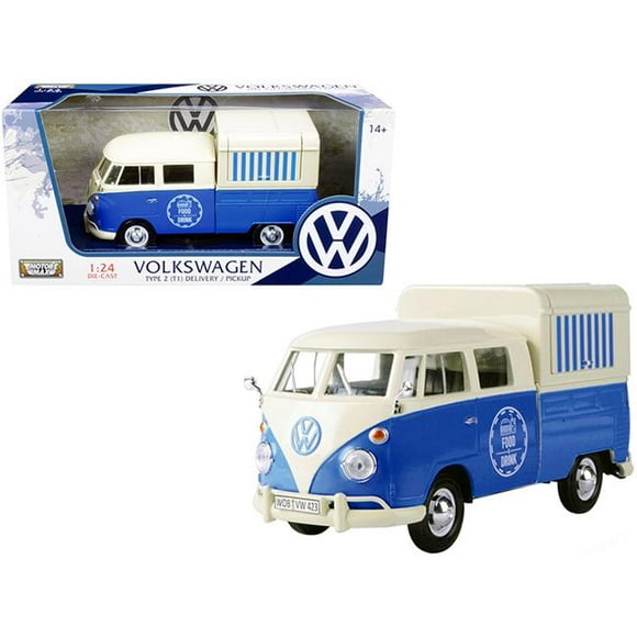 Motormax 79576 Volkswagen Type 2 T1 Pickup Food Truck Cream & Blue 1-24 Scale Diecast Model Car