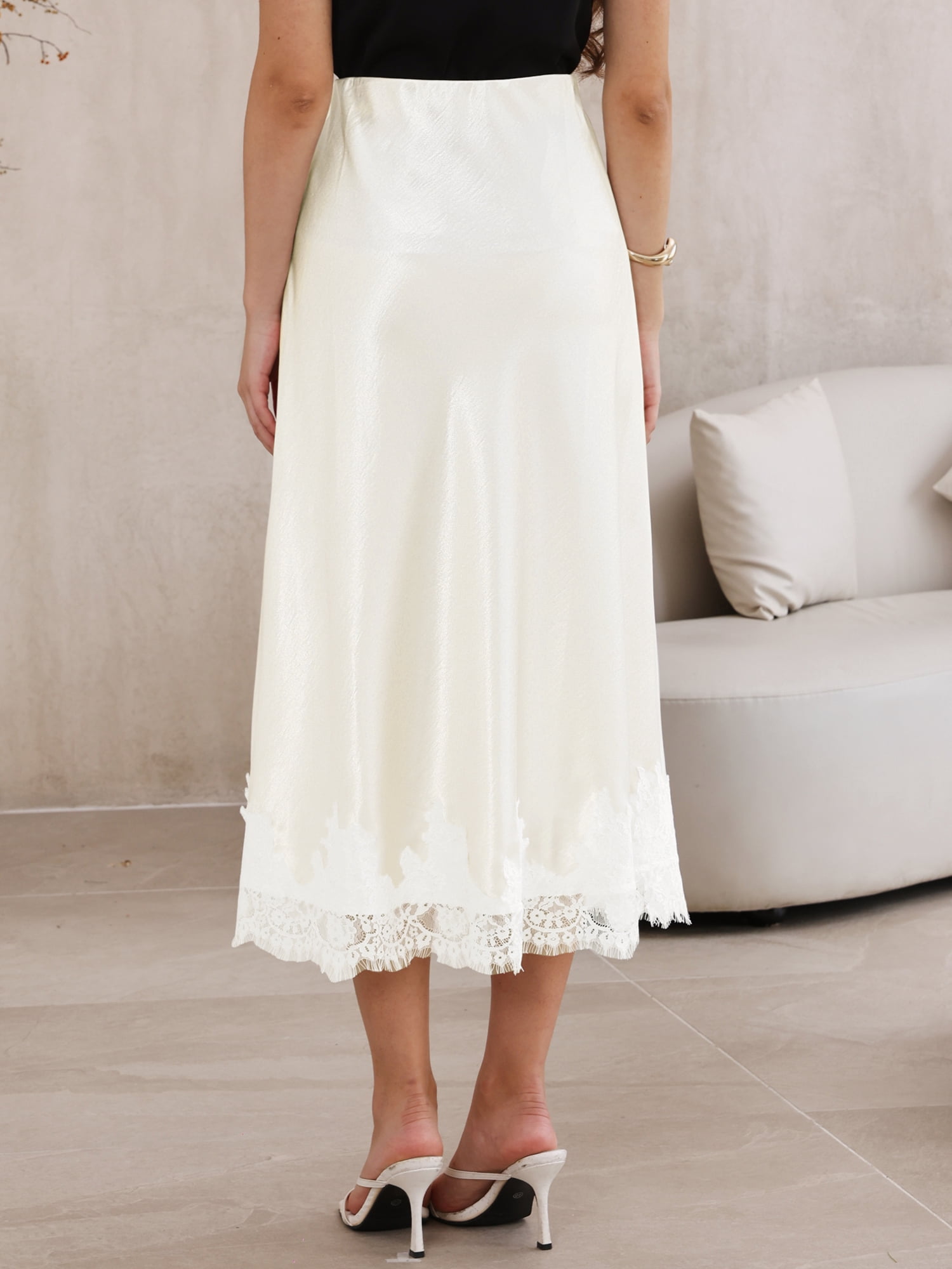 DARING DIVA Women's A-Line Silk Cocktail Wedding Midi Dress Medium Beige