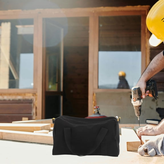 KONTONTY Portable Large Capacity Canvas Tool Storage Bag Handheld Organizer for Worksite Use in Black