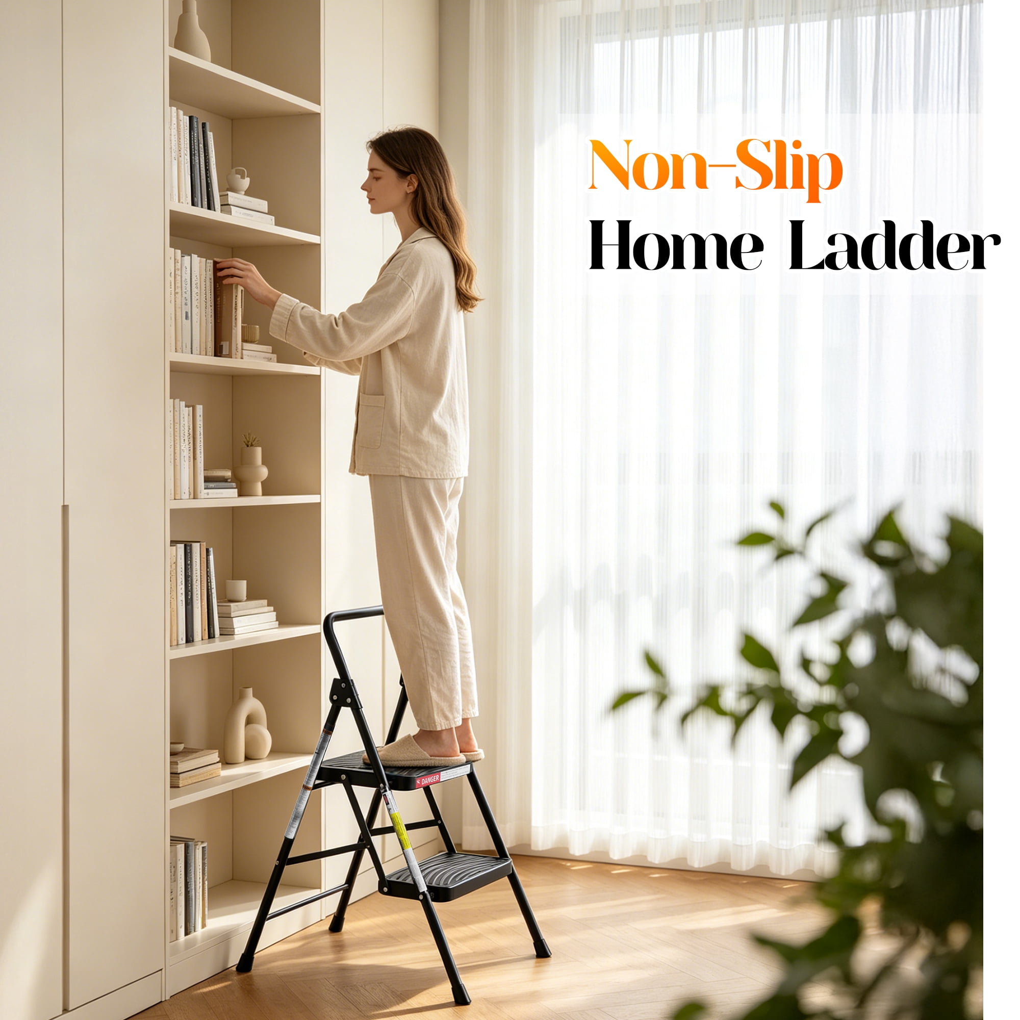 LevLad 2 Step Stool with Anti-Slip Pedal, Foldable Step Ladder, 330lbs Capacity, Protable Heavy Duty Step Stool for Kitchen, Garage & Outdoor Use, Black