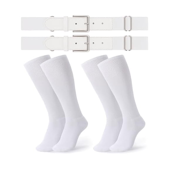Eryueer 2 Pack Baseball Socks and Belt Combo Set Softball Socks and Belts Elastic Waist Belt for Youth and Adult Boys