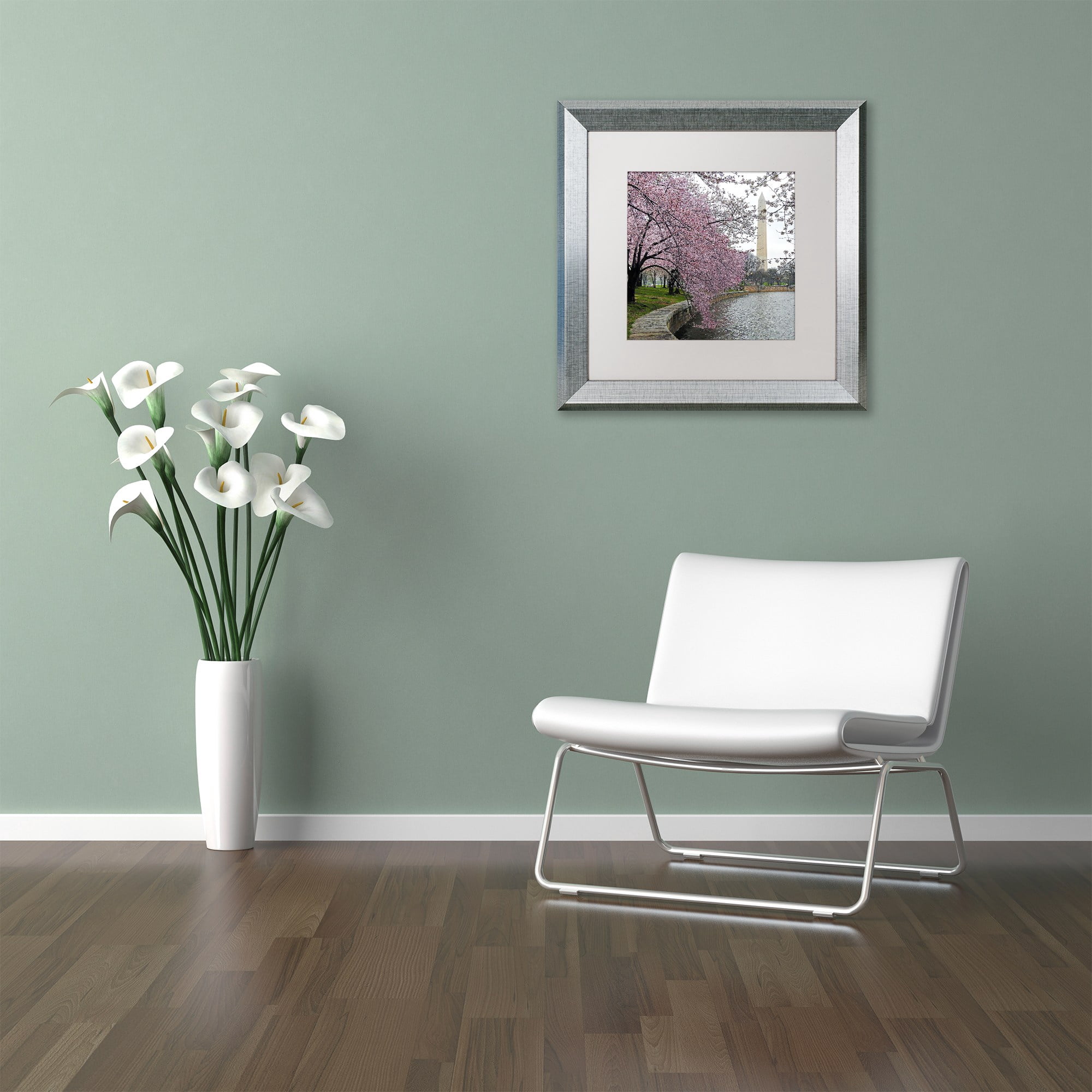 Trademark Fine Art "Washington Blossoms" Canvas Art by CATeyes, White Matte, Silver Frame