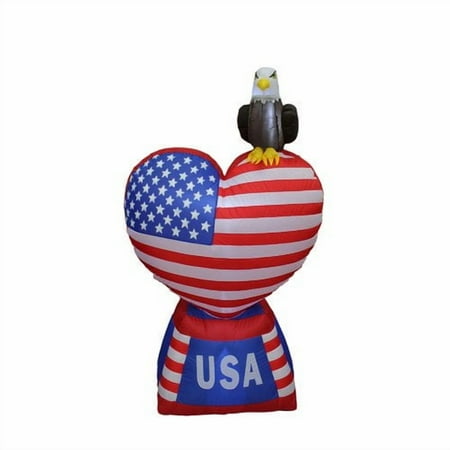 BZB Goods 5 Foot Tall Lighted Patriotic Independence Day 4th of July Inflatable Love Heart with American Flag and Bald Eagle Indoor Outdoor Decoration