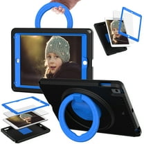 ELEHOLD Rugged Case for iPad 6th/5th Generation /Pro 9.7inch (2018/2017/2016) with 360° Rotatable Handle Grip Kickstand Built-in Screen Protector Crossbody Shoulder Strap Washable Shockproof CaseBlack