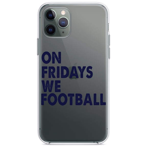 DistinctInk Clear Shockproof Hybrid Case for iPhone 13 (6.1" Screen) - TPU Bumper Acrylic Back Tempered Glass Screen Protector - On Fridays We Football