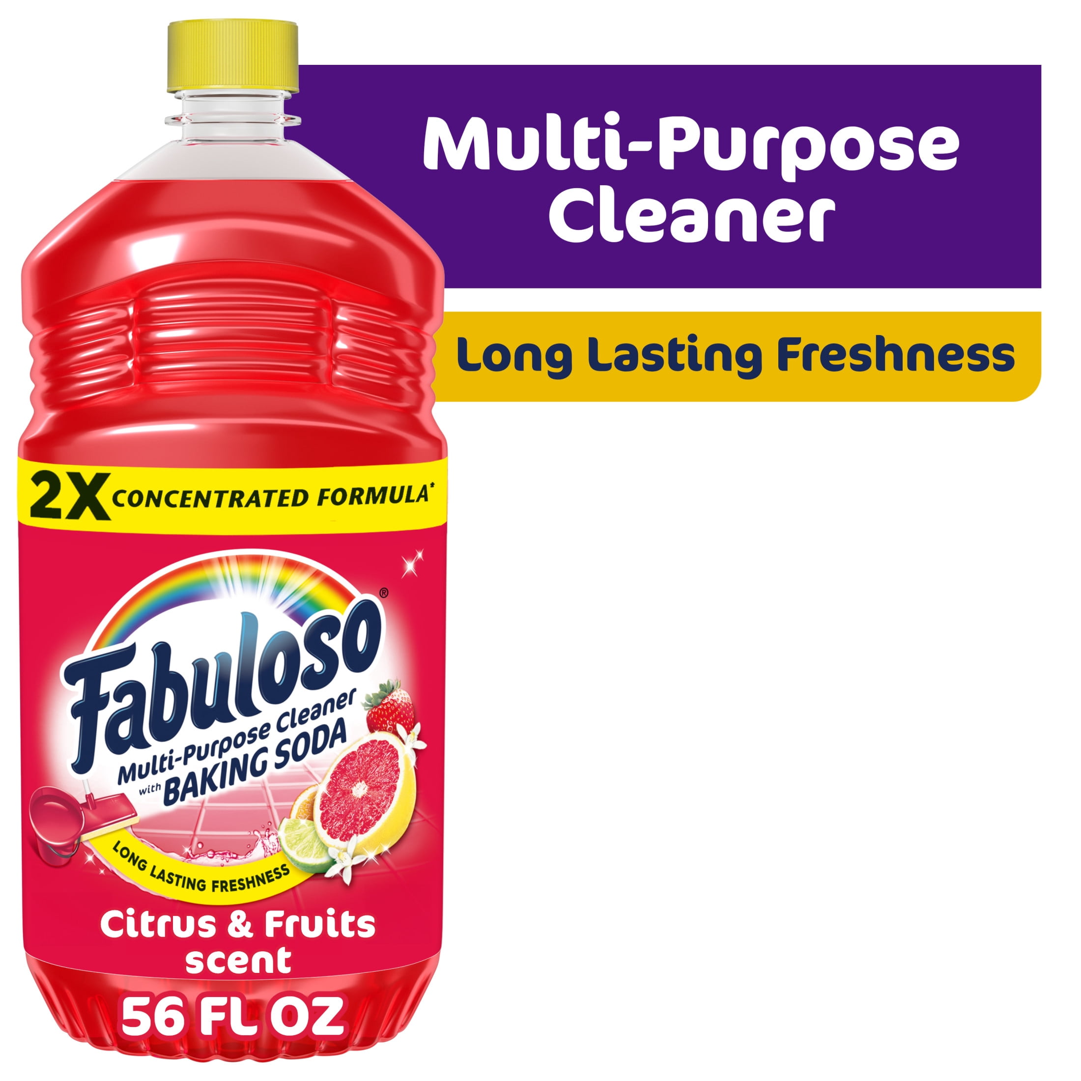 (3 pack) Fabuloso 2X Multi-Purpose Cleaner with Baking Soda, Citrus and Fruits Scent, 56 fl oz