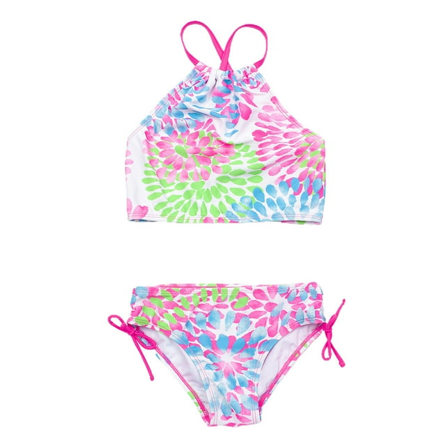 ZAXARRA 2 Pcs Maillot de Bain d'Été pour Enfants Hauts Floraux + Culottes à Cordon