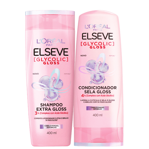 Elseve - Linha Glicolico - Kit com Shampoo Extra Brilho e Condicionador Sela Brilho (2 x 400 Ml) - (Glycolic Collection - Set with Extra Gloss Shampoo and Sealant Gloss Conditioner (2 x 13.53 Fl Oz))