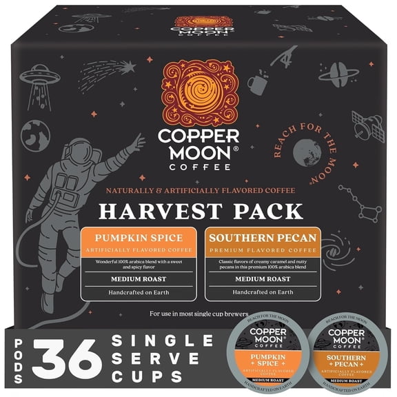 Copper Moon Coffee Harvest Variety Pack, Single Serve K-Cup Pods for Keurig Style Brewers, Medium Roast (18 Pumpkin Spice, 18 Southern Pecan) 36 Ct