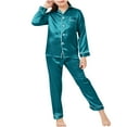 thumbnail image 2 of Cowsor Girls Boys Silk Pajamas Set Solid Long Sleeve Button Down Shirts Tops and Pants Infant Satin Pj Lounge Sets, 2 of 7